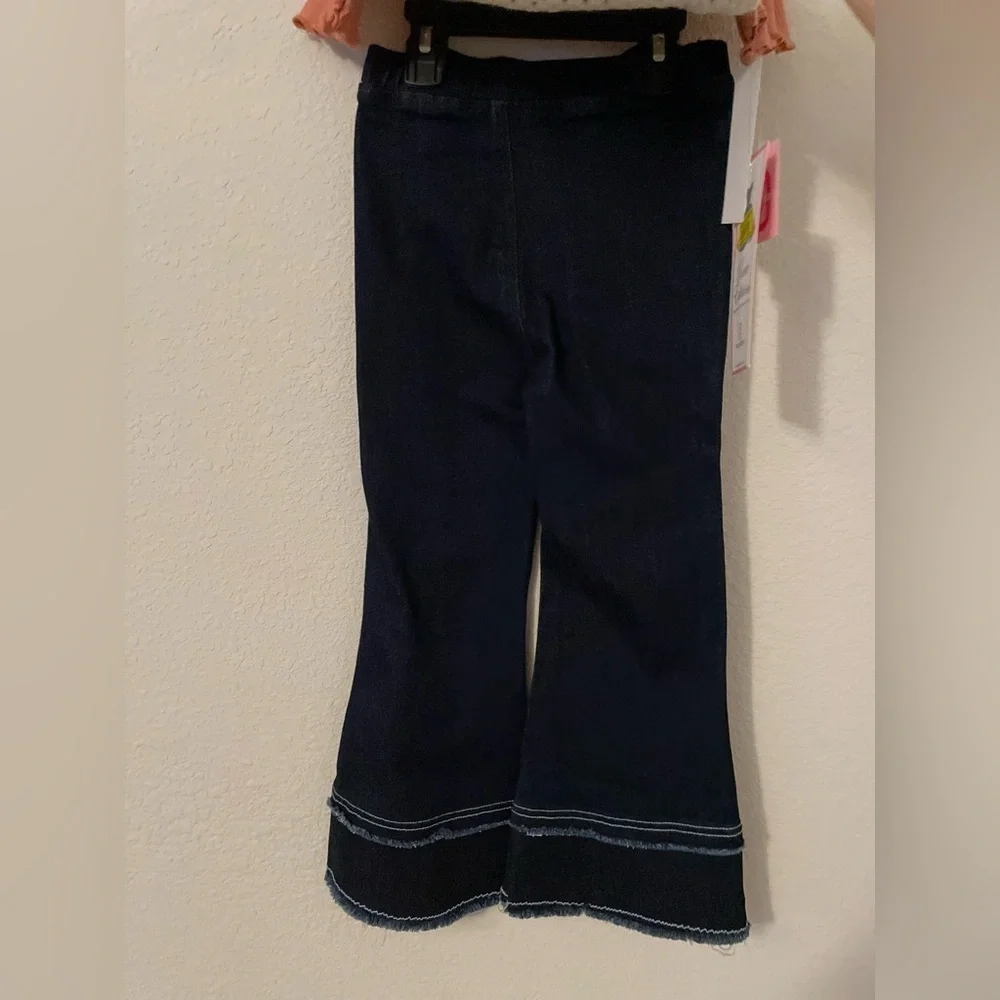 Rare Editions Bohemian Coral & Cream Knit Tops with wide leg  Matching pants -5T